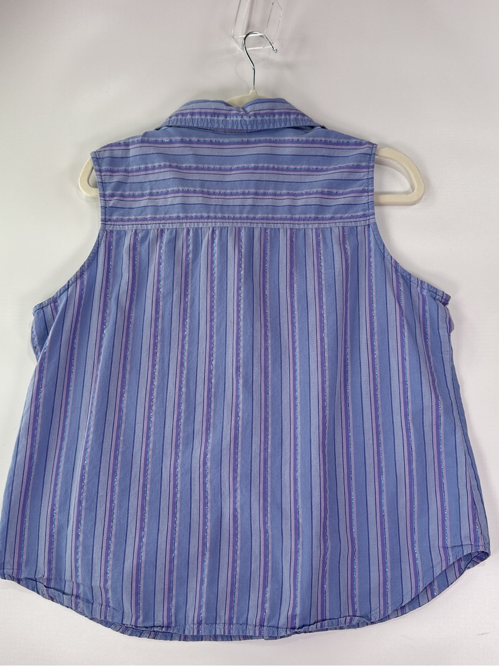 Pooh Sleeveless Blouse Embroidered Winnie Piglet Eeyore Striped Blue Purple L - Picture 6 of 12